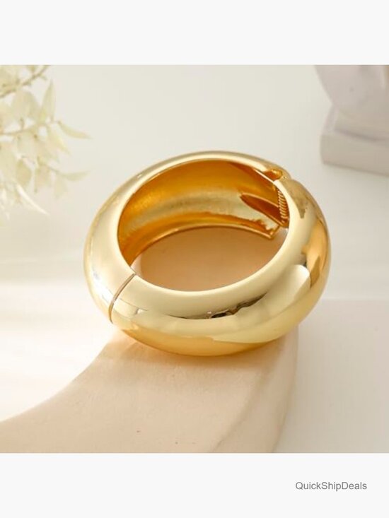 14K Gold Plated Hinged Arm Cuff Bangle Bracelet for Women - Picture 5 of 7